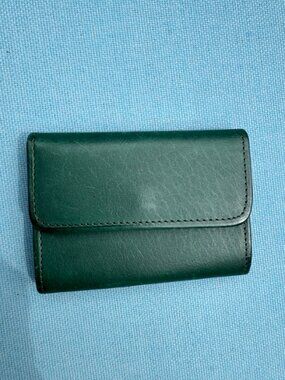 Auth Vintage Coach Bottle Green Water Buffalo Leather Snap Card Case Wallet